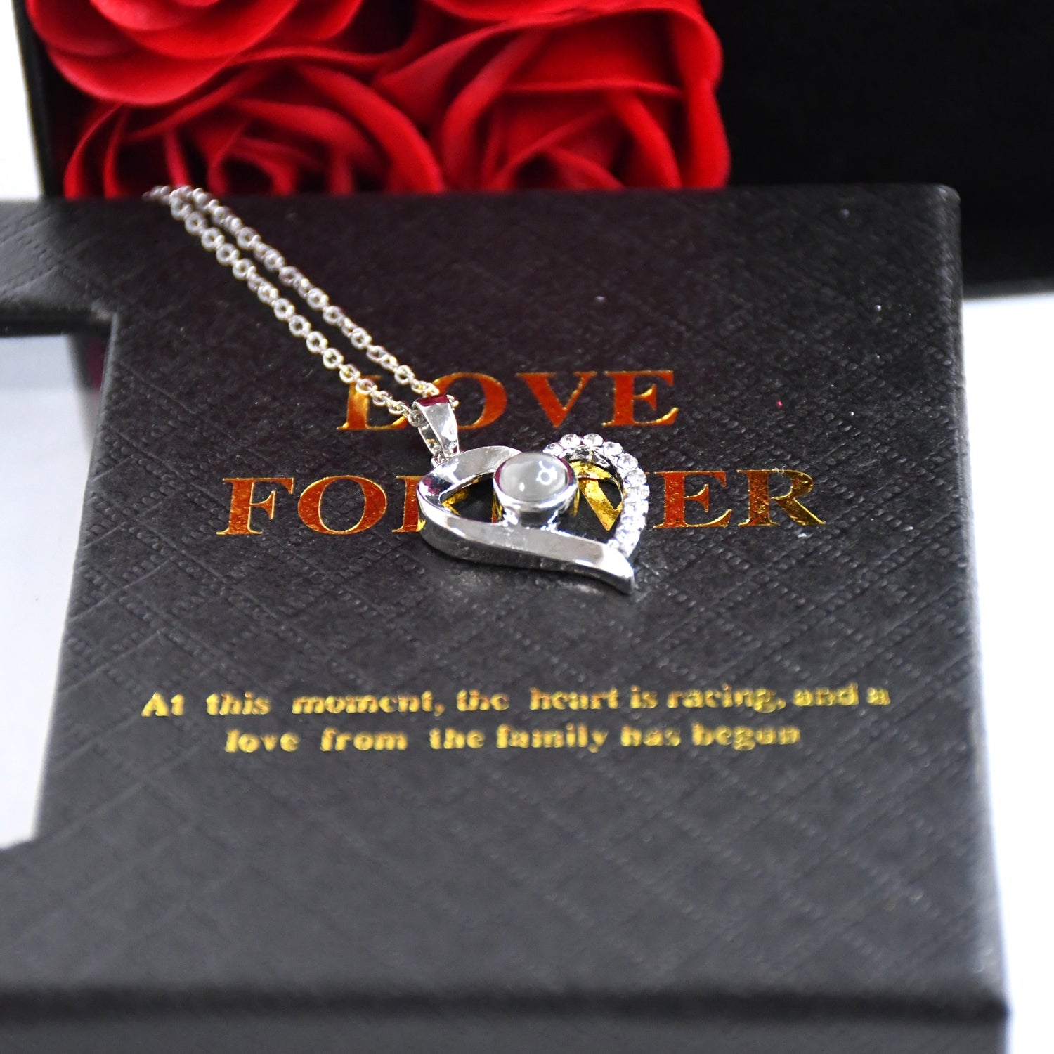 Rose Flower Gift Box, Handmade Eternal Rose with I Love You Necklace, Valentine's Day, Rose Flower Gift Box, Handmade Eternal Rose with I Love You Necklace, Valentine's Day,